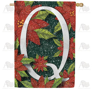 Snowy Poinsettias Double Sided Monogram House Flag