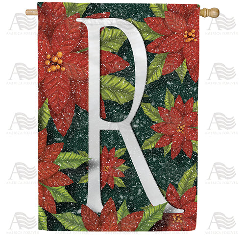 Snowy Poinsettias Double Sided Monogram House Flag