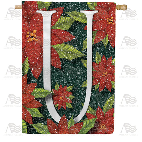 Snowy Poinsettias Double Sided Monogram House Flag