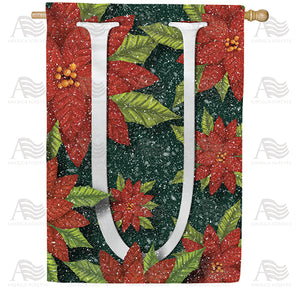 Snowy Poinsettias Double Sided Monogram House Flag