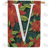 Snowy Poinsettias Double Sided Monogram House Flag