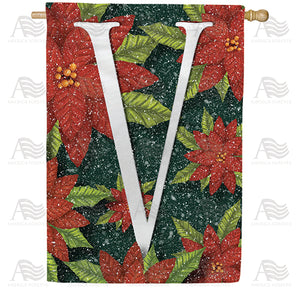 Snowy Poinsettias Double Sided Monogram House Flag