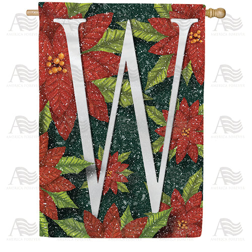 Snowy Poinsettias Double Sided Monogram House Flag