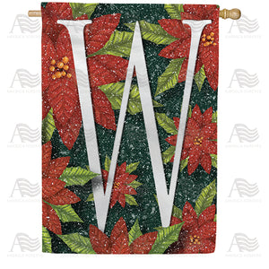 Snowy Poinsettias Double Sided Monogram House Flag