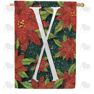 Snowy Poinsettias Double Sided Monogram House Flag