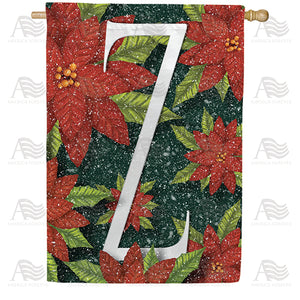 Snowy Poinsettias Double Sided Monogram House Flag