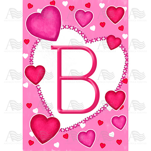 Happy Valentine's Day Hearts Monogram House Flag