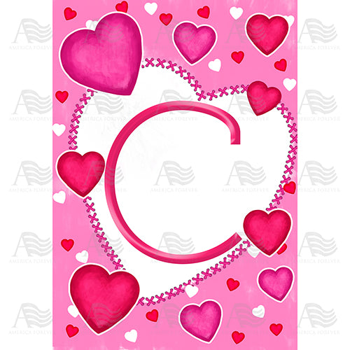 Happy Valentine's Day Hearts Monogram House Flag