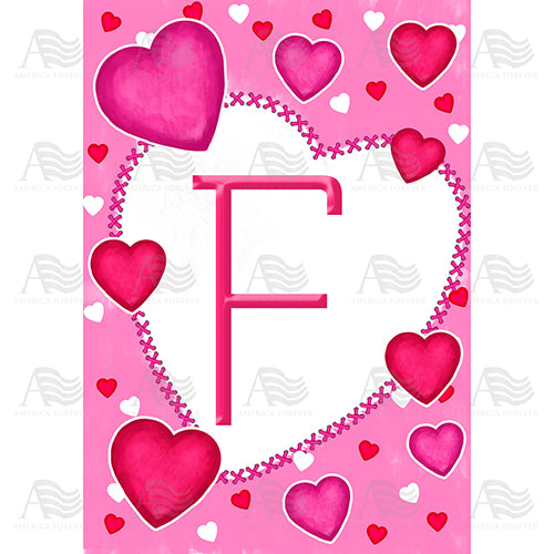 Happy Valentine's Day Hearts Monogram House Flag