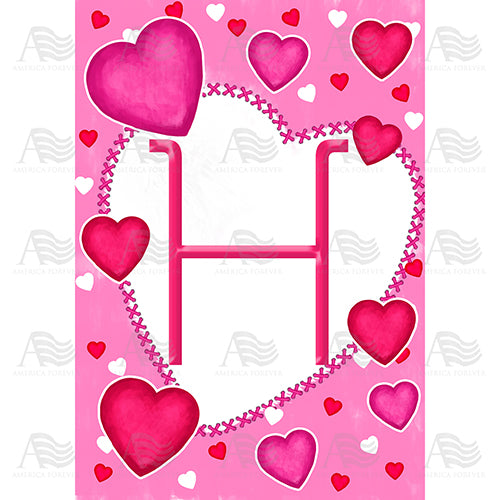 Happy Valentine's Day Hearts Monogram House Flag