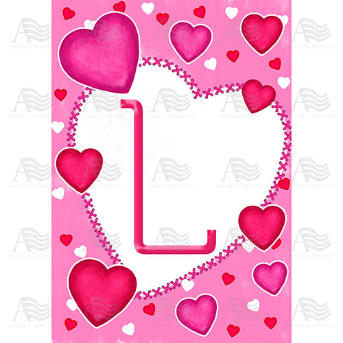 Happy Valentine's Day Hearts Monogram House Flag