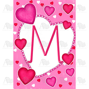 Happy Valentine's Day Hearts Monogram House Flag