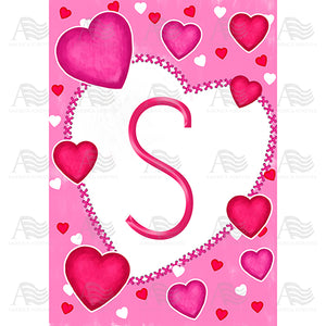 Happy Valentine's Day Hearts Monogram House Flag