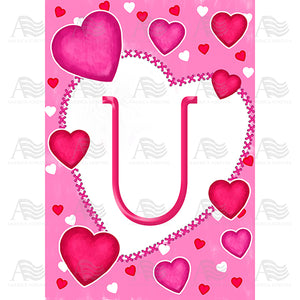 Happy Valentine's Day Hearts Monogram House Flag