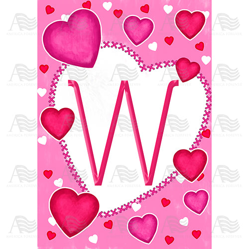 Happy Valentine's Day Hearts Monogram House Flag