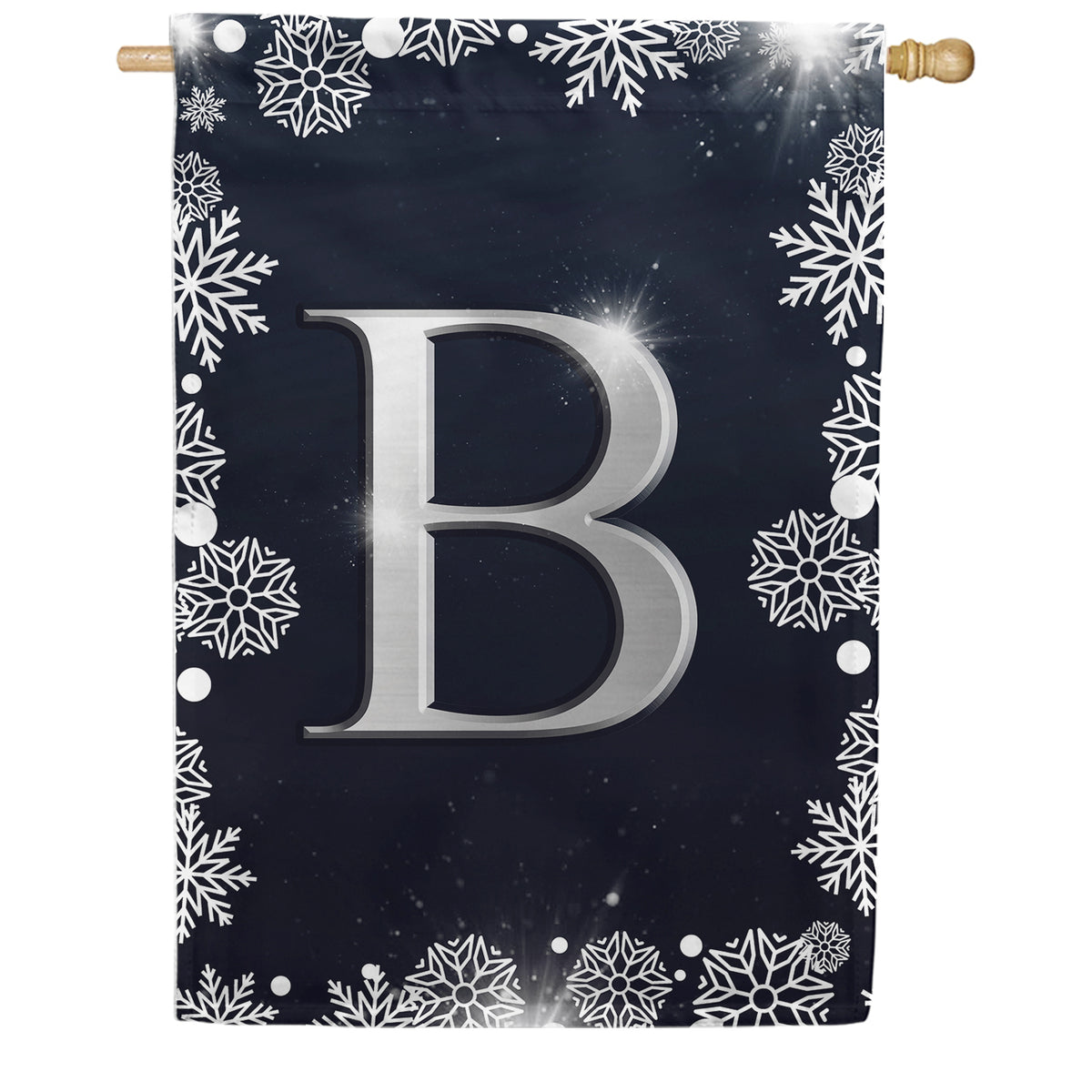 Silver Snowflakes Monogram Double Sided House Flag