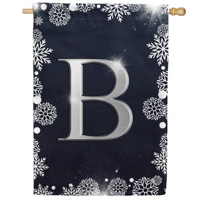 Silver Snowflakes Monogram Double Sided House Flag