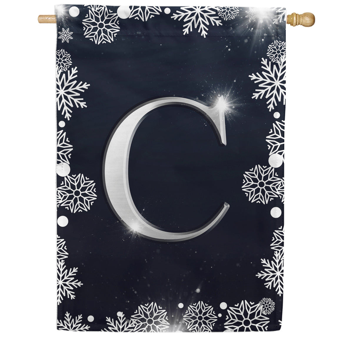Silver Snowflakes Monogram Double Sided House Flag