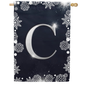 Silver Snowflakes Monogram Double Sided House Flag