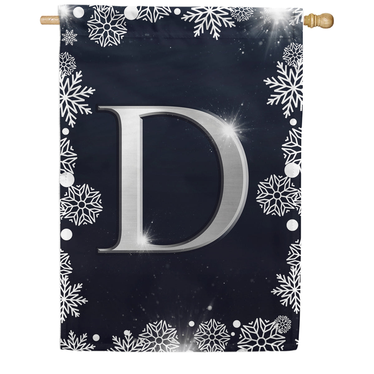 Silver Snowflakes Monogram Double Sided House Flag