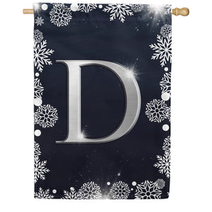 Silver Snowflakes Monogram Double Sided House Flag