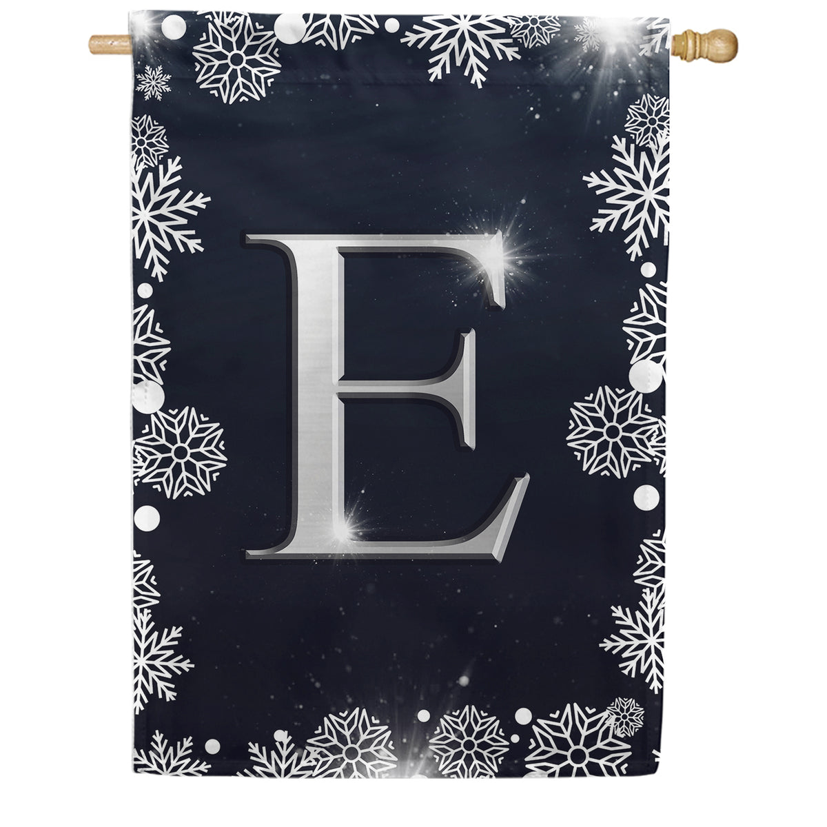 Silver Snowflakes Monogram Double Sided House Flag