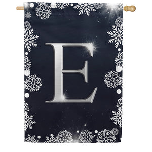 Silver Snowflakes Monogram Double Sided House Flag