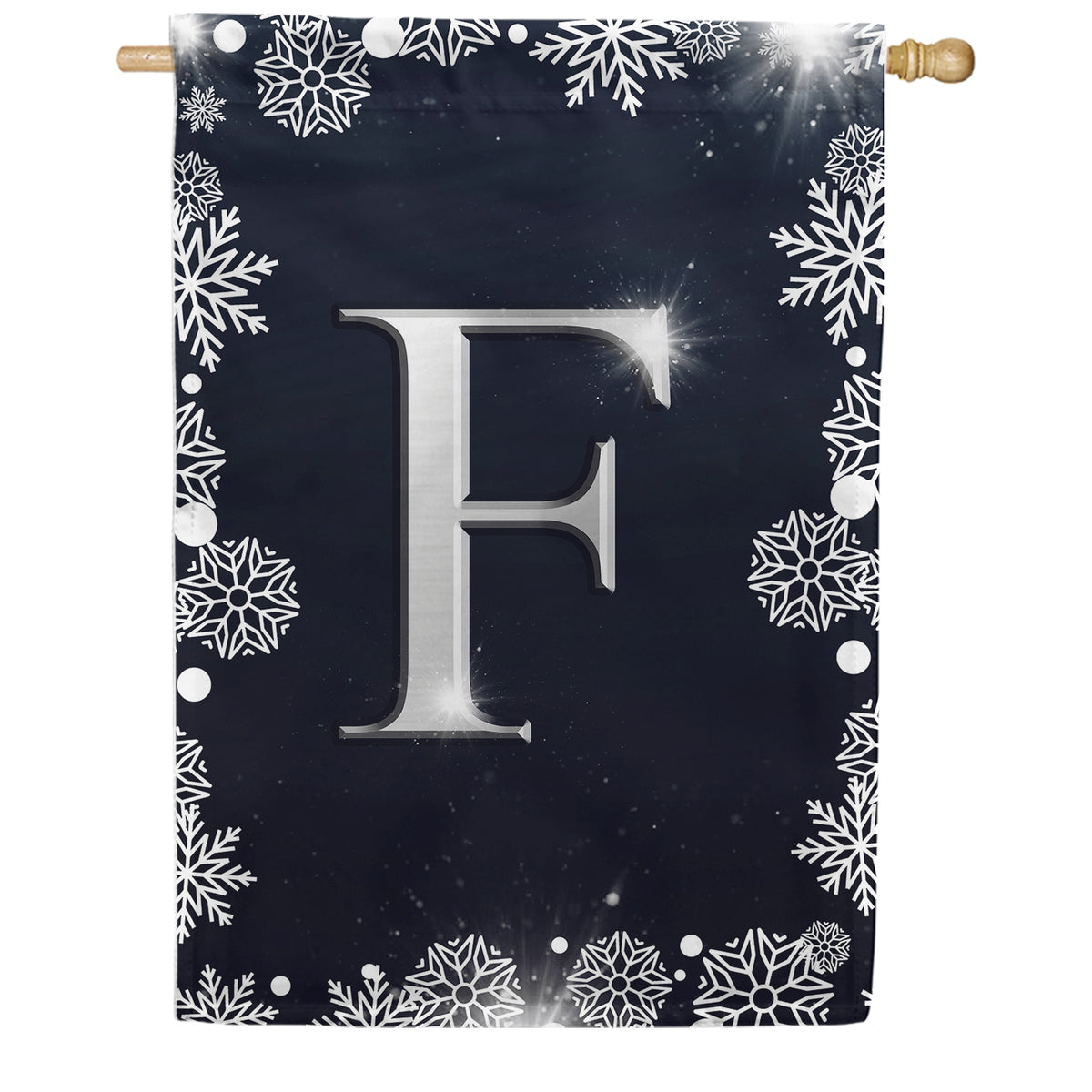 Silver Snowflakes Monogram Double Sided House Flag