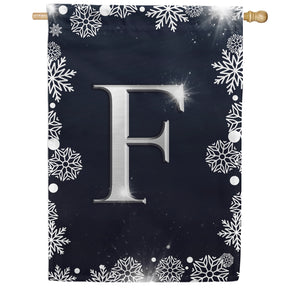 Silver Snowflakes Monogram Double Sided House Flag