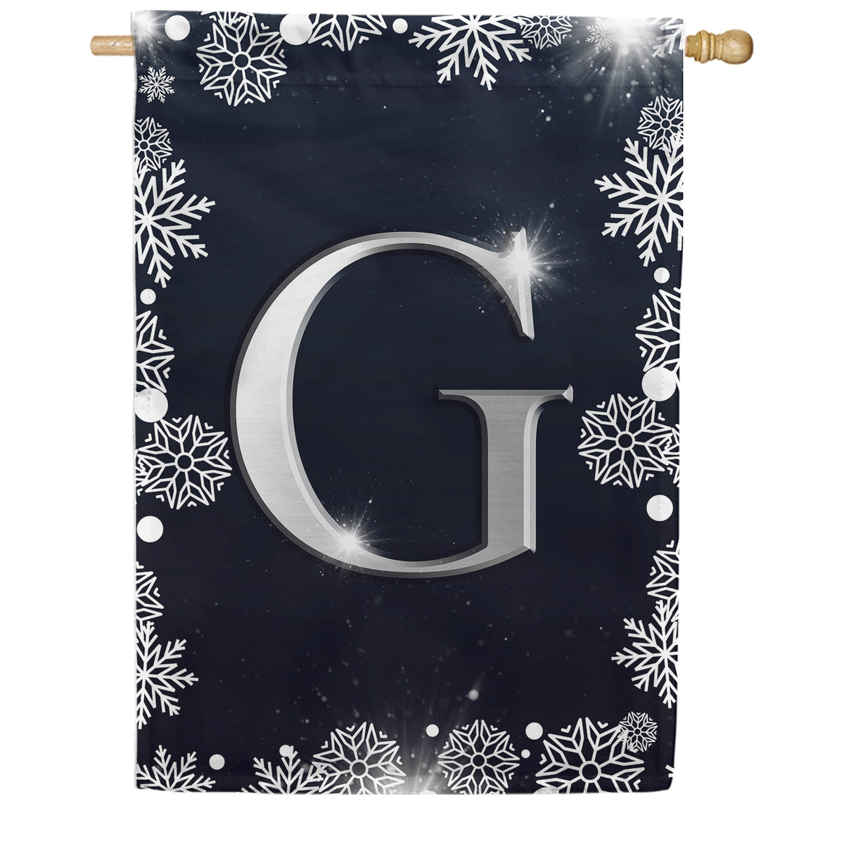 Silver Snowflakes Monogram Double Sided House Flag