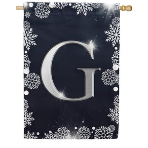 Silver Snowflakes Monogram Double Sided House Flag