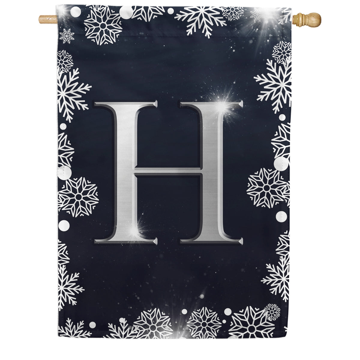 Silver Snowflakes Monogram Double Sided House Flag