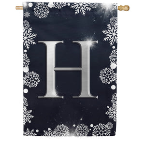 Silver Snowflakes Monogram Double Sided House Flag