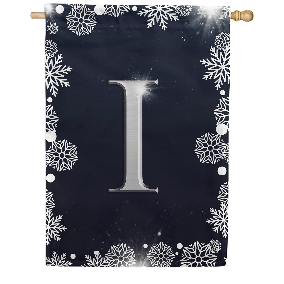 Silver Snowflakes Monogram Double Sided House Flag