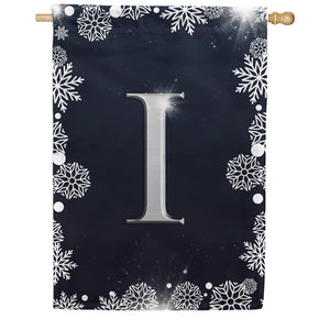 Silver Snowflakes Monogram Double Sided House Flag