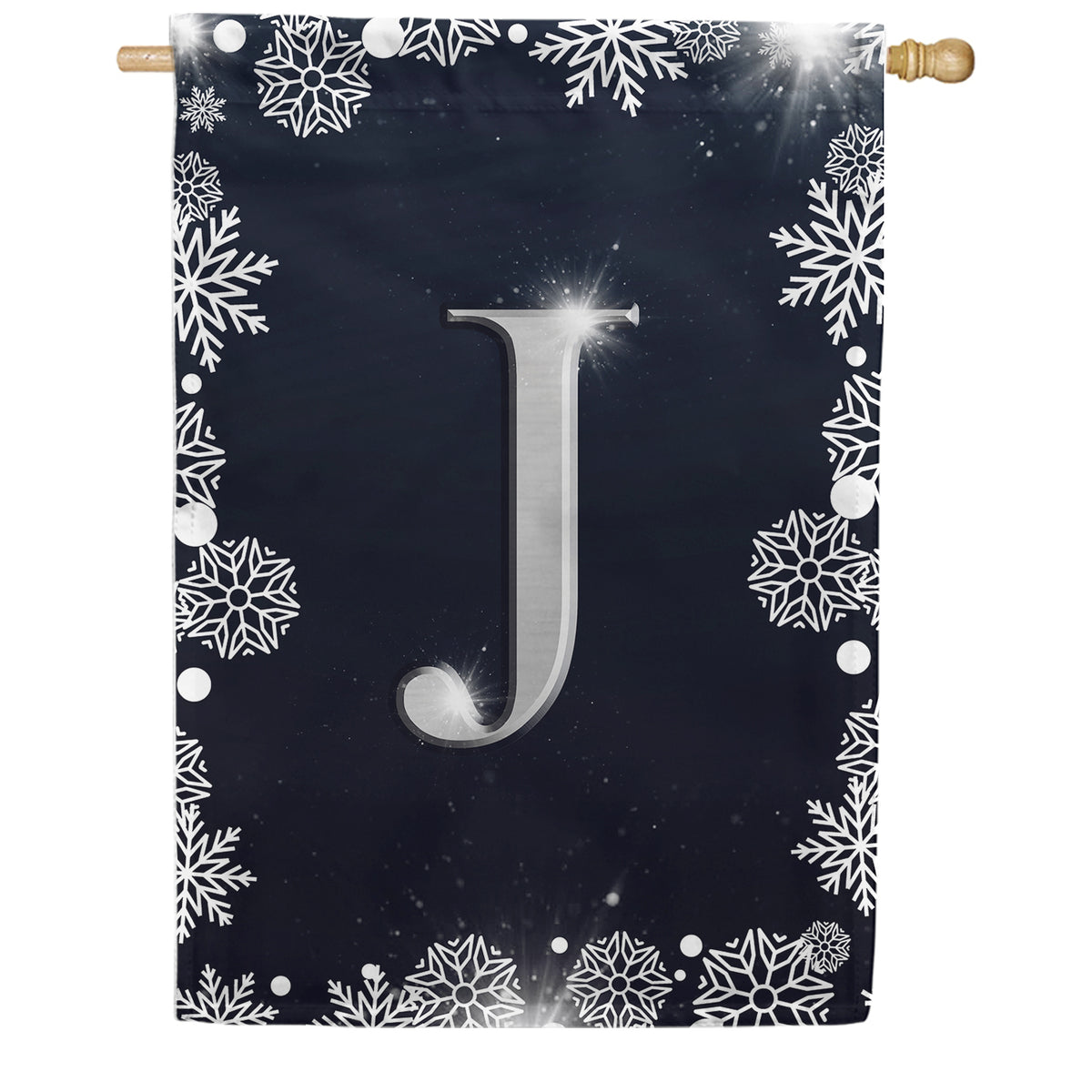 Silver Snowflakes Monogram Double Sided House Flag
