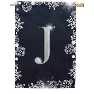 Silver Snowflakes Monogram Double Sided House Flag