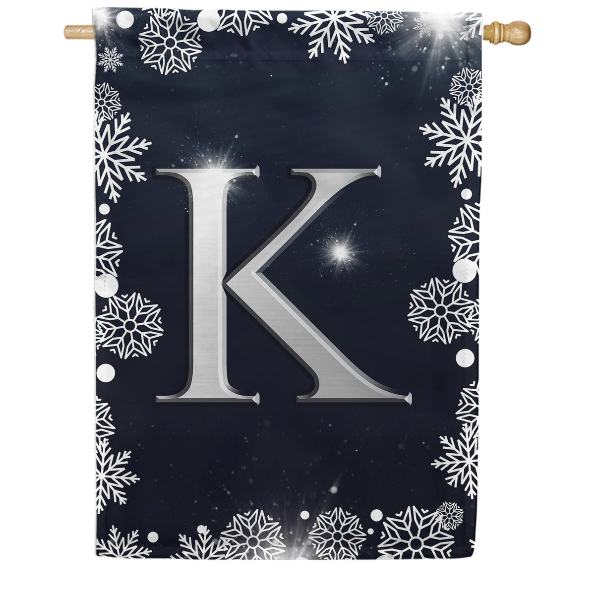 Silver Snowflakes Monogram Double Sided House Flag