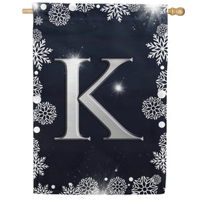 Silver Snowflakes Monogram Double Sided House Flag