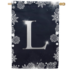 Silver Snowflakes Monogram Double Sided House Flag