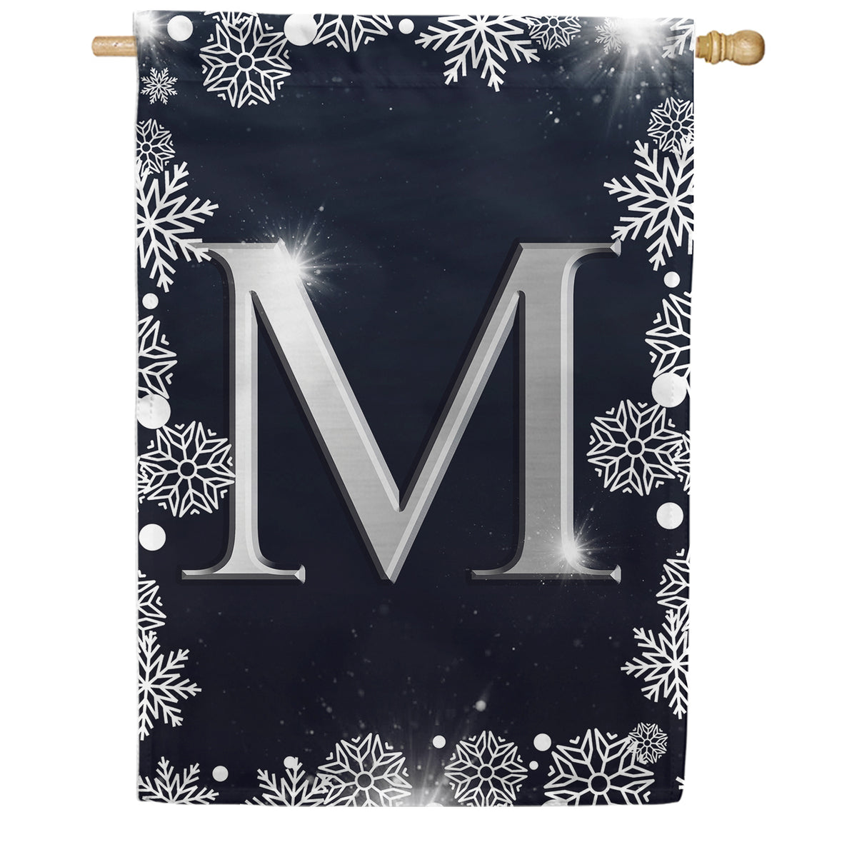 Silver Snowflakes Monogram Double Sided House Flag