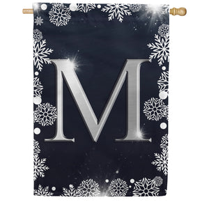 Silver Snowflakes Monogram Double Sided House Flag