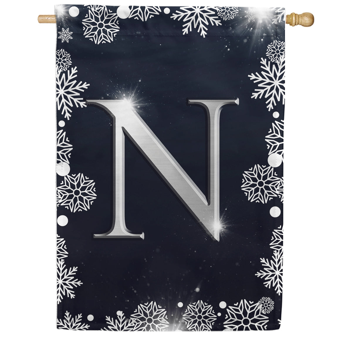 Silver Snowflakes Monogram Double Sided House Flag