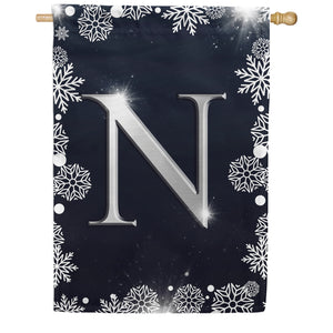 Silver Snowflakes Monogram Double Sided House Flag