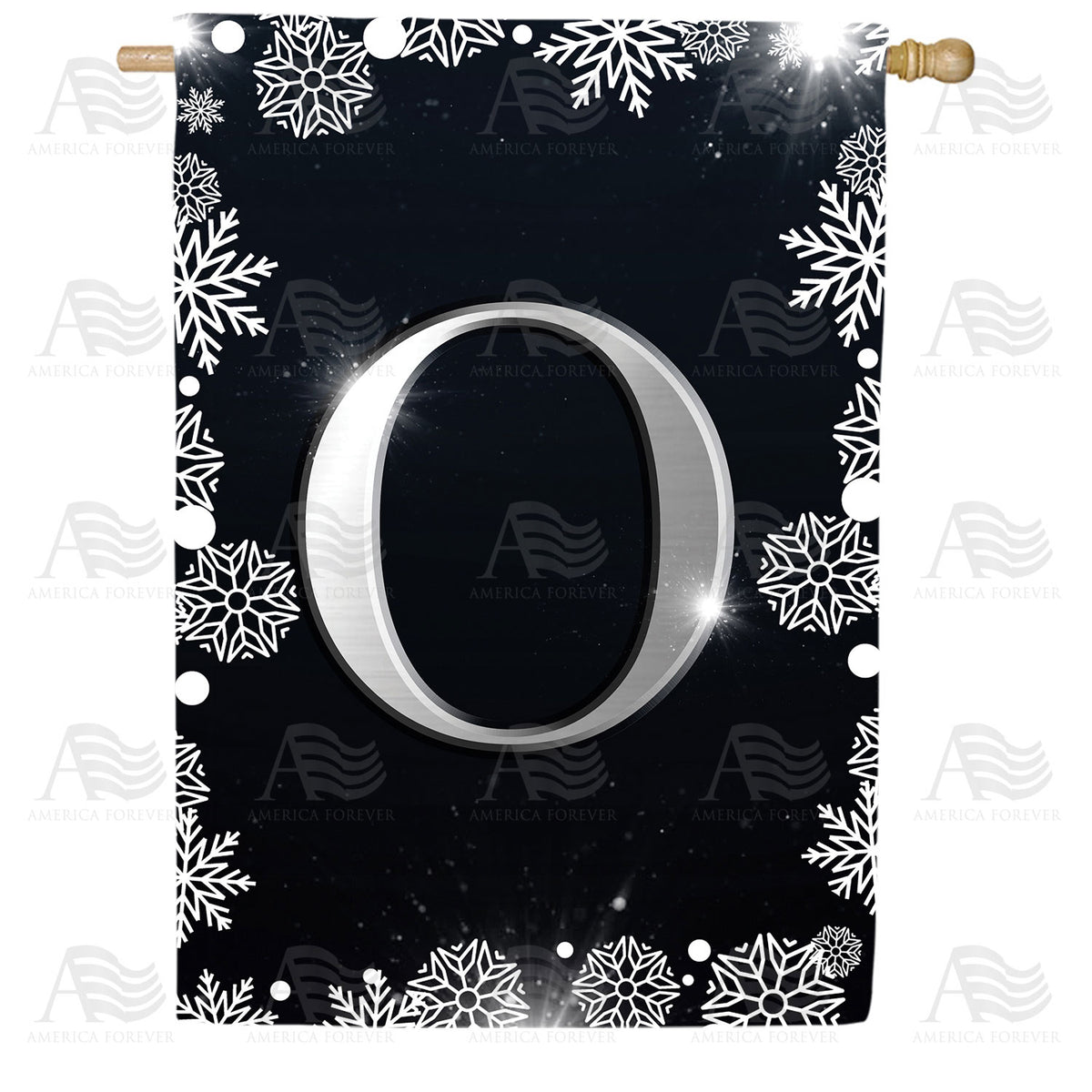 Silver Snowflakes Monogram Double Sided House Flag