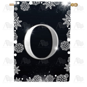 Silver Snowflakes Monogram Double Sided House Flag