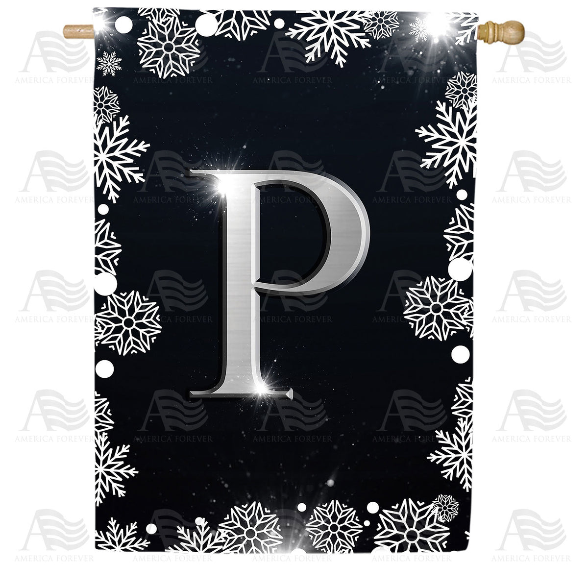 Silver Snowflakes Monogram Double Sided House Flag