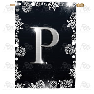 Silver Snowflakes Monogram Double Sided House Flag