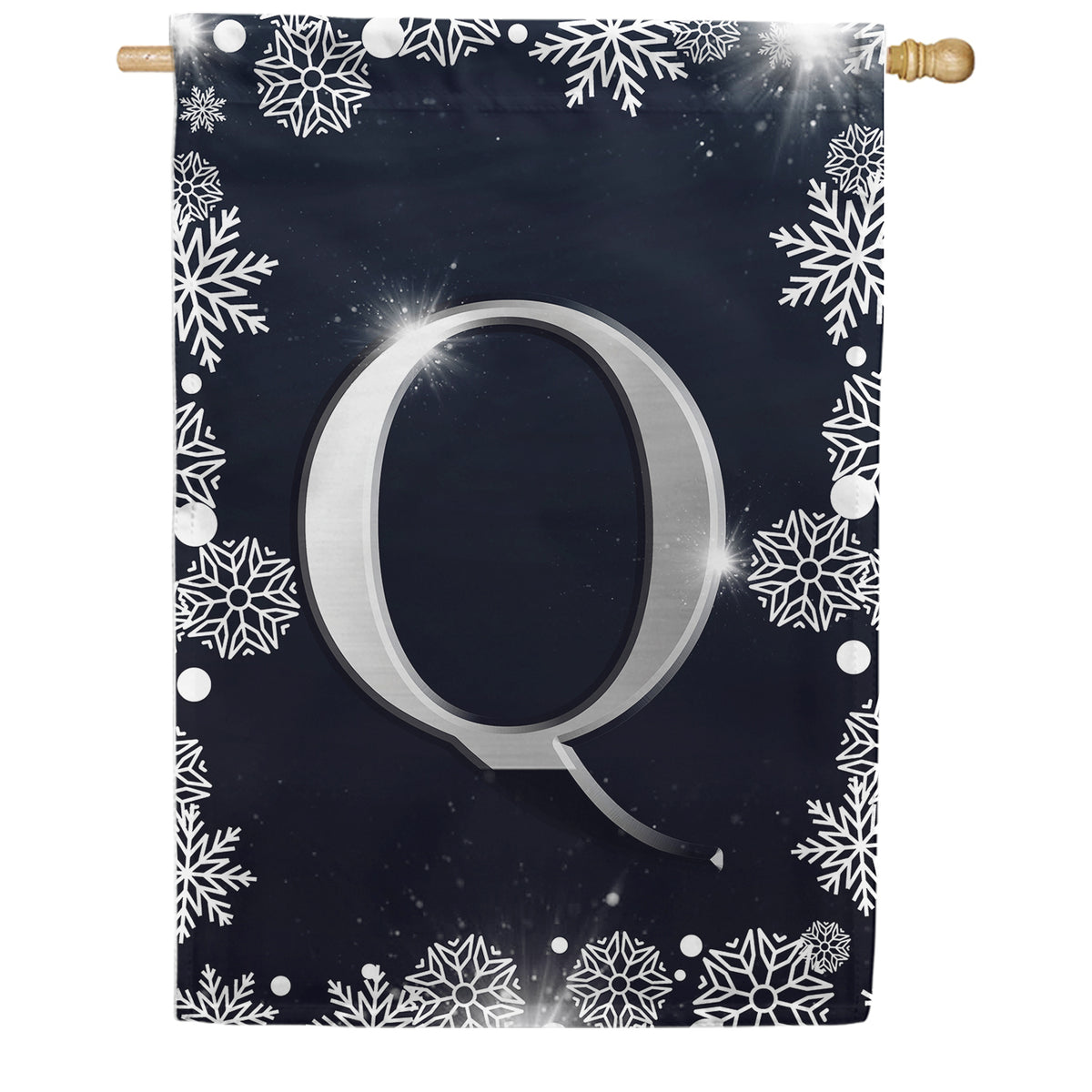 Silver Snowflakes Monogram Double Sided House Flag