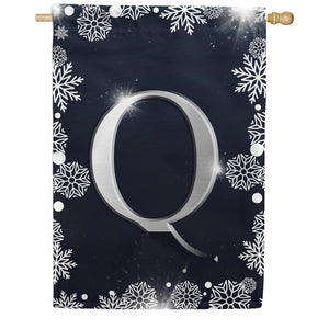 Silver Snowflakes Monogram Double Sided House Flag